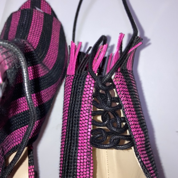 Zara Stripe Peep Toe Fringe Tie Sandals - Picture 4 of 10